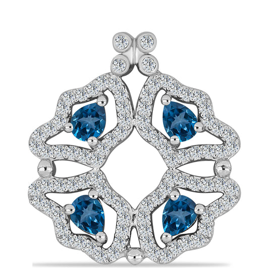 Colgante de Plata con Topacio Azul Londres y Topacio Blanco