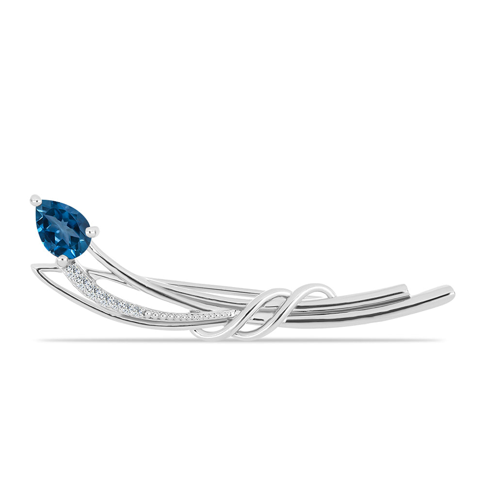 Broche de Plata con Topacio Azul Londres y Topacio Blanco