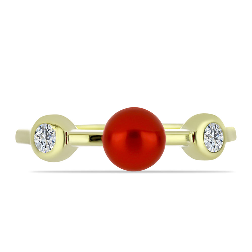 Anillo de Plata Bañada en Oro con Perla roja de río y Topacio Blanco 1 