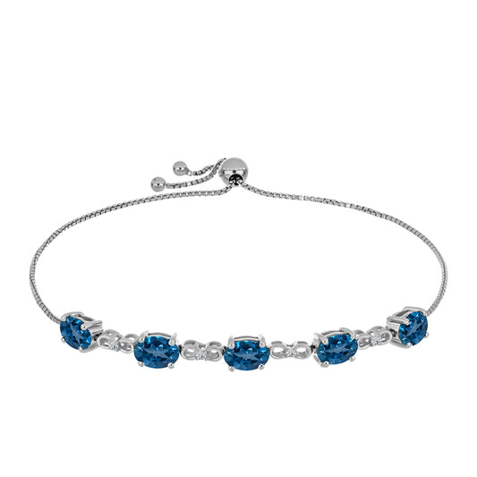 Pulsera de Plata con Topacio Azul Londres y Topacio Blanco