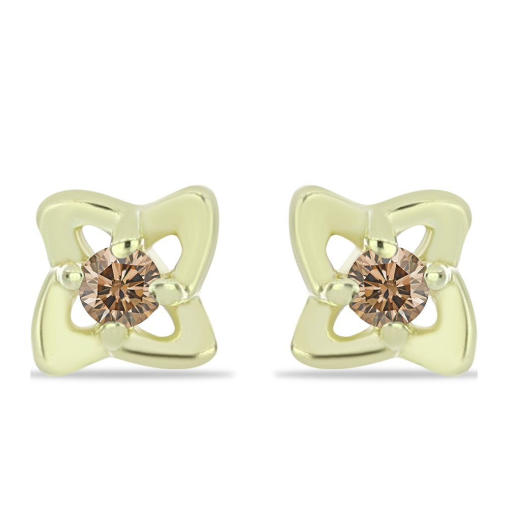 Pendientes de Plata Bañada en Oro con Diamante Champagne 1 