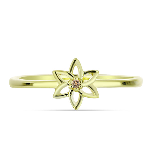 Anillo de Plata Bañada en Oro con Diamante Champagne