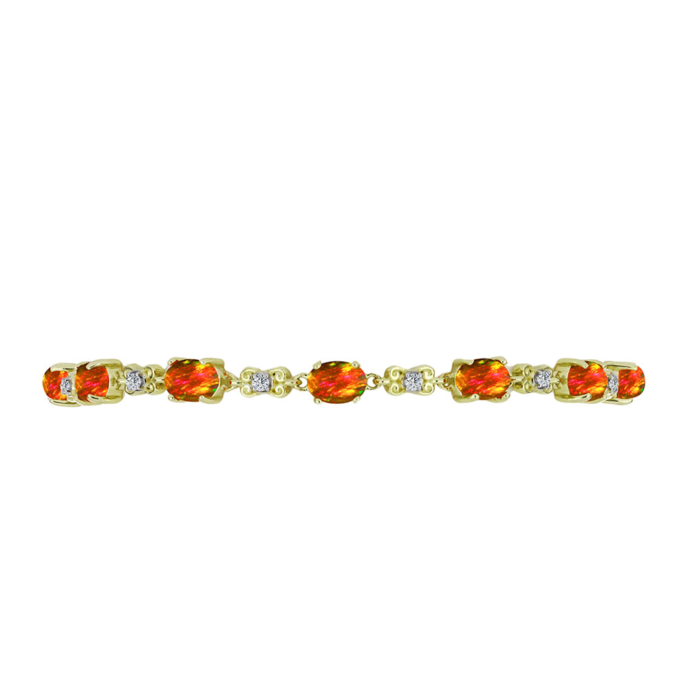 Pulsera de Plata Bañada en Oro con Ópalo de fuego americano y Topacio Blanco 2 