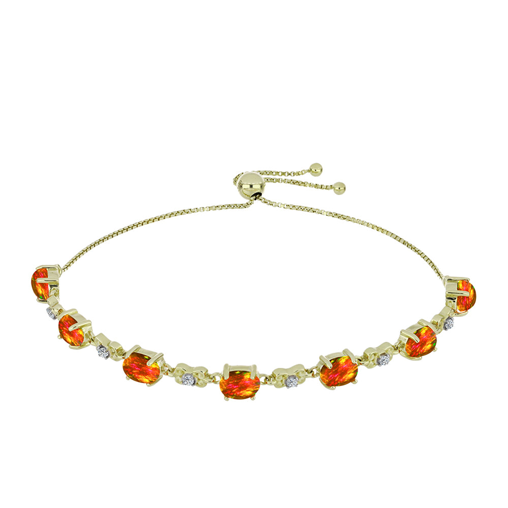 Pulsera de Plata Bañada en Oro con Ópalo de fuego americano y Topacio Blanco 1 