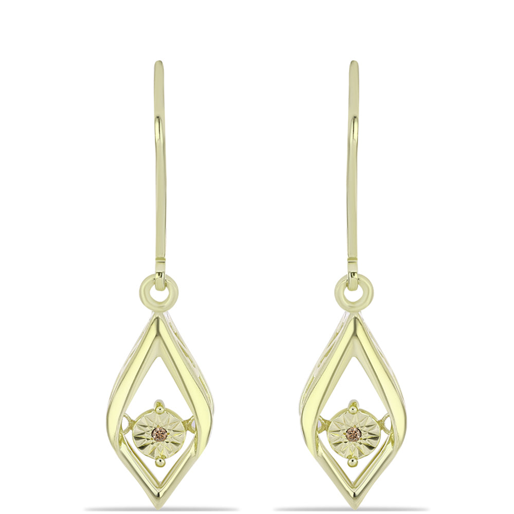 Pendientes de Plata Bañada en Oro con Diamante Champagne 1 