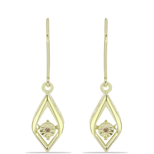 Pendientes de Plata Bañada en Oro con Diamante Champagne