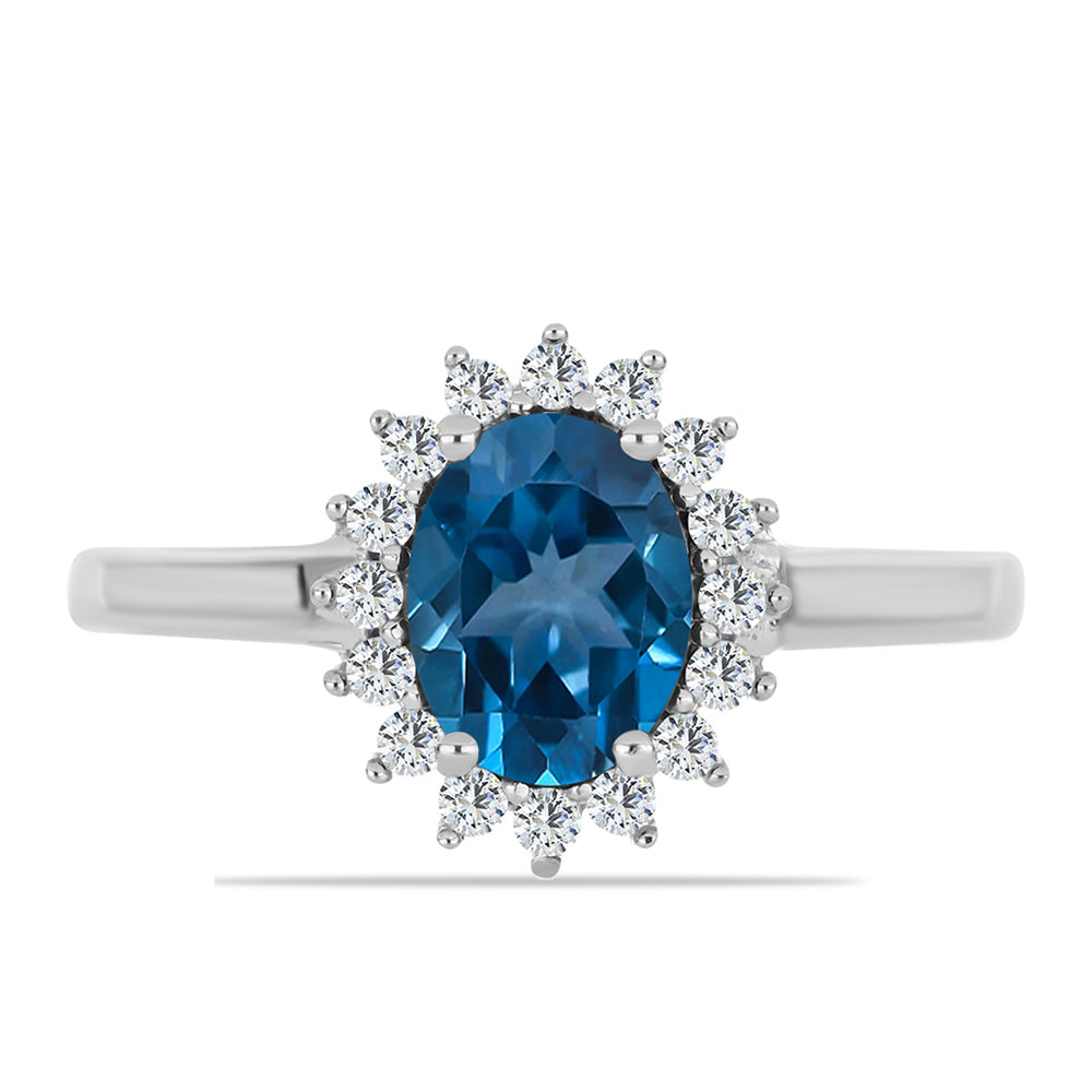 Anillo de Plata con Topacio Azul Londres y Topacio Blanco 1 