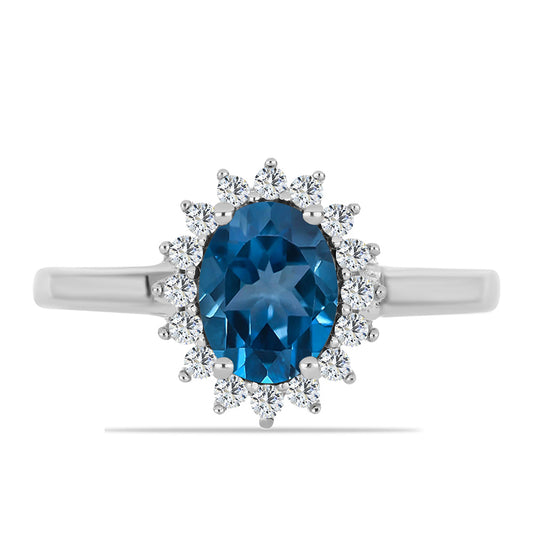Anillo de Plata con Topacio Azul Londres y Topacio Blanco