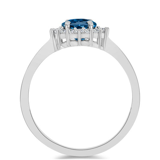 Anillo de Plata con Topacio Azul Londres y Topacio Blanco