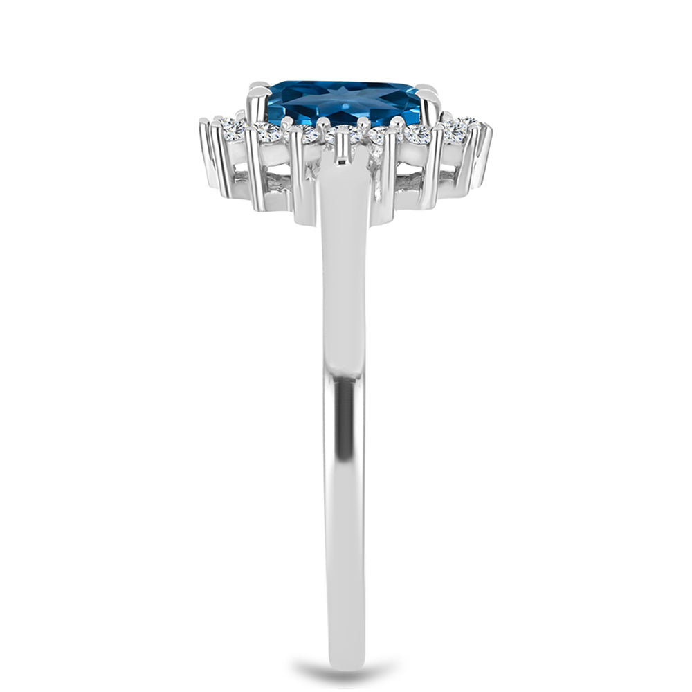 Anillo de Plata con Topacio Azul Londres y Topacio Blanco