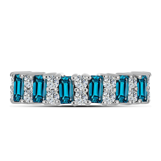 Anillo de Plata con Topacio Azul Londres y Topacio Blanco