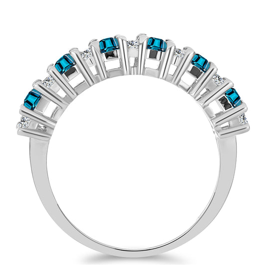 Anillo de Plata con Topacio Azul Londres y Topacio Blanco