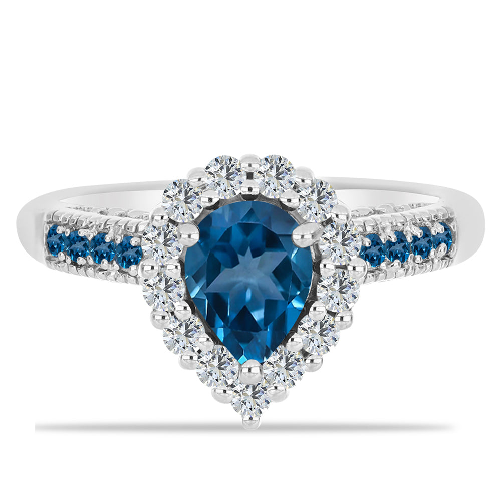 Anillo de Plata con Topacio Azul Londres y Topacio Blanco 1 