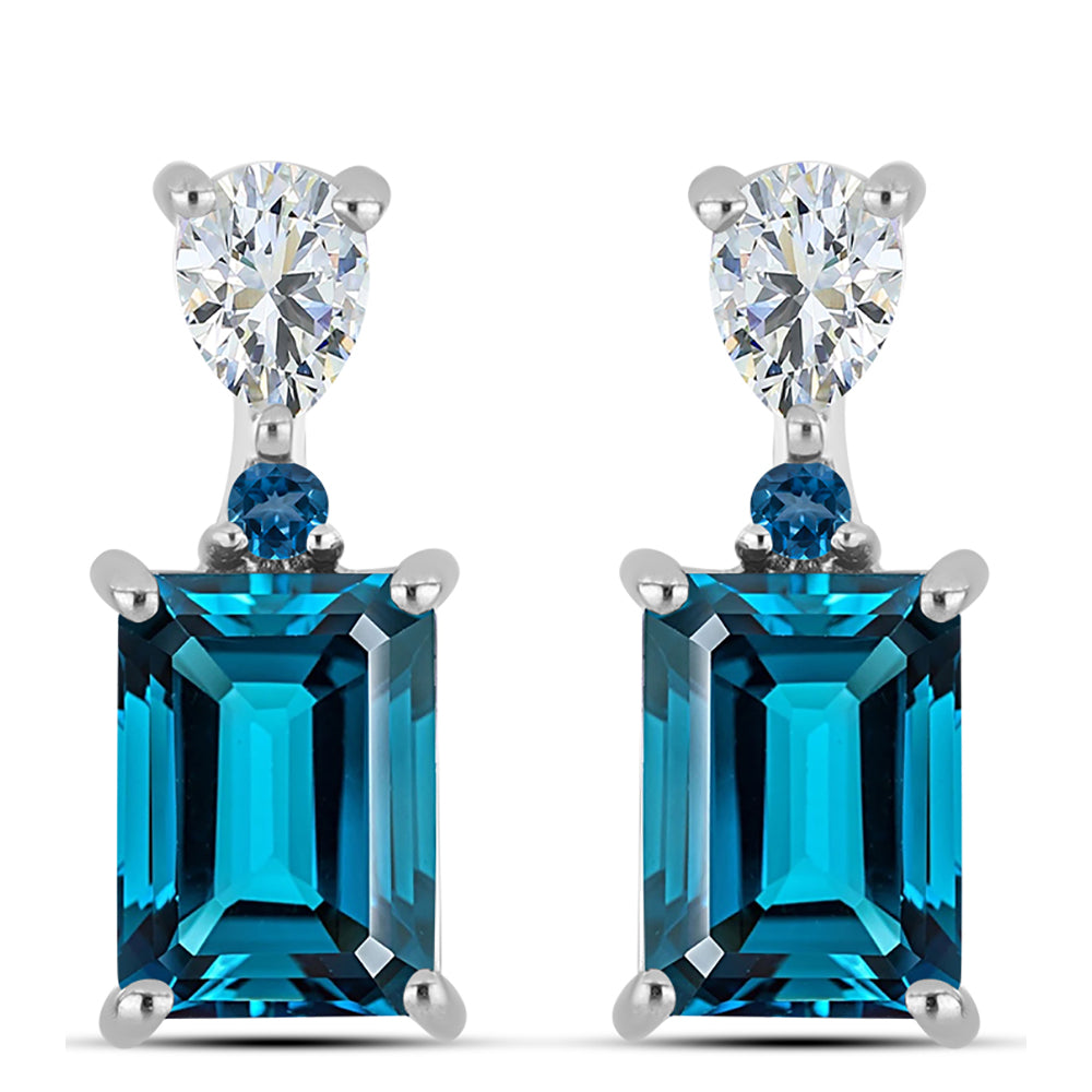Pendientes de Plata con Topacio Azul Londres y Topacio Blanco 1 