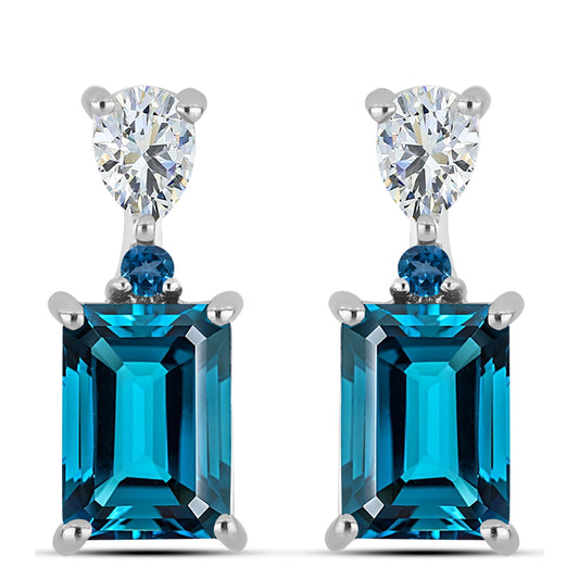Pendientes de Plata con Topacio Azul Londres y Topacio Blanco