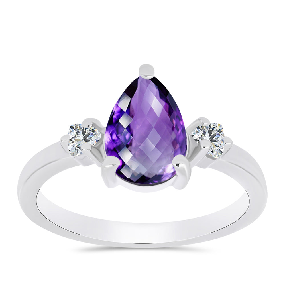 Anillo de Plata con Amatista de Marruecos y Topacio Blanco