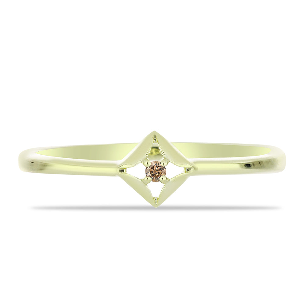 Anillo de Plata Bañada en Oro con Diamante Champagne