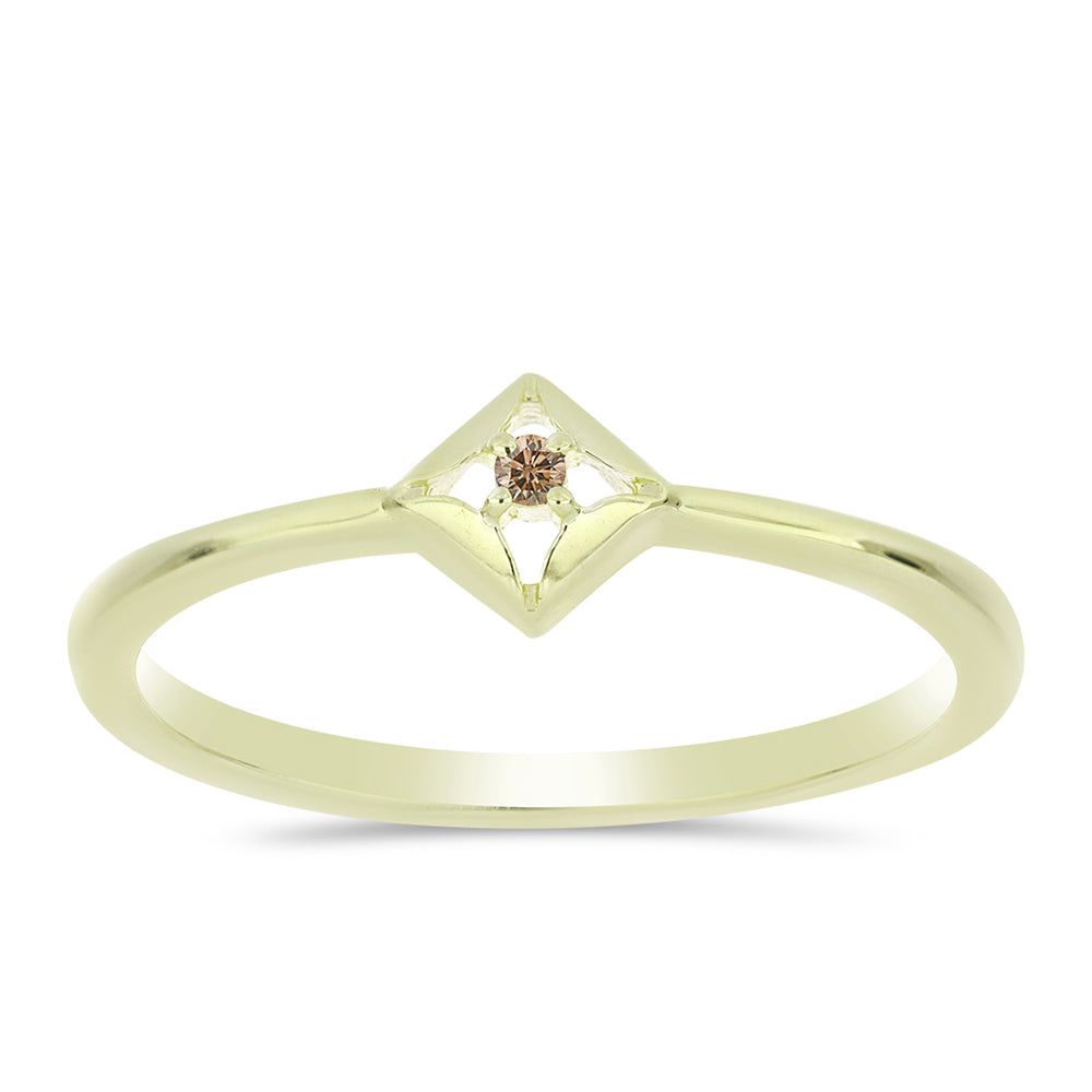 Anillo de Plata Bañada en Oro con Diamante Champagne 3 