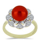 Anillo de Plata Bañada en Oro con Perla roja de río y Topacio Blanco