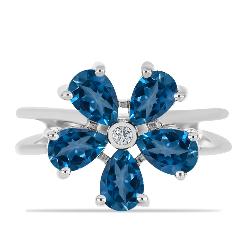Anillo de Plata con Topacio Azul Londres y Topacio Blanco