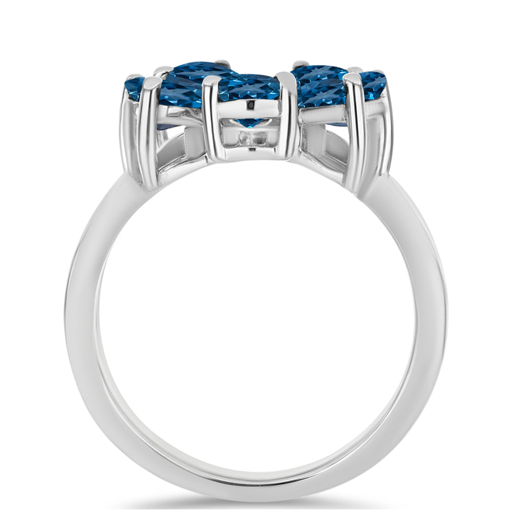 Anillo de Plata con Topacio Azul Londres y Topacio Blanco 2 