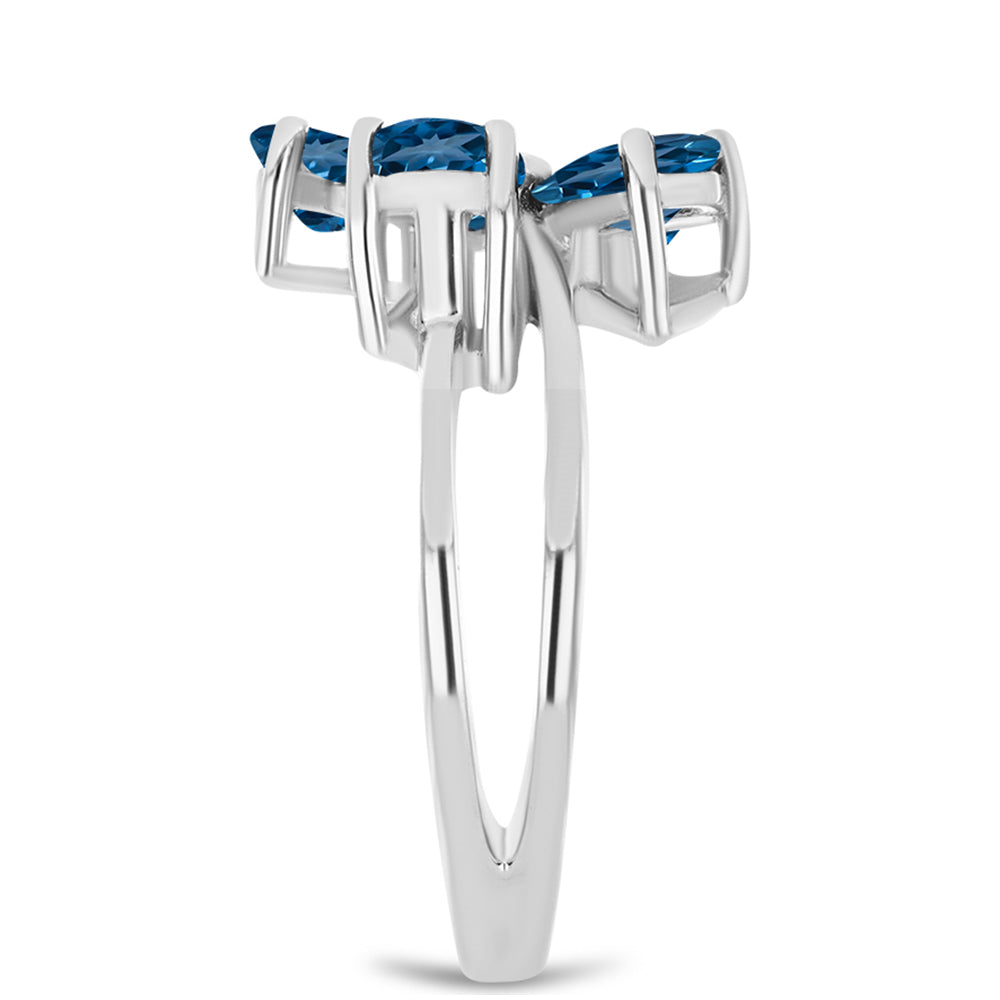 Anillo de Plata con Topacio Azul Londres y Topacio Blanco