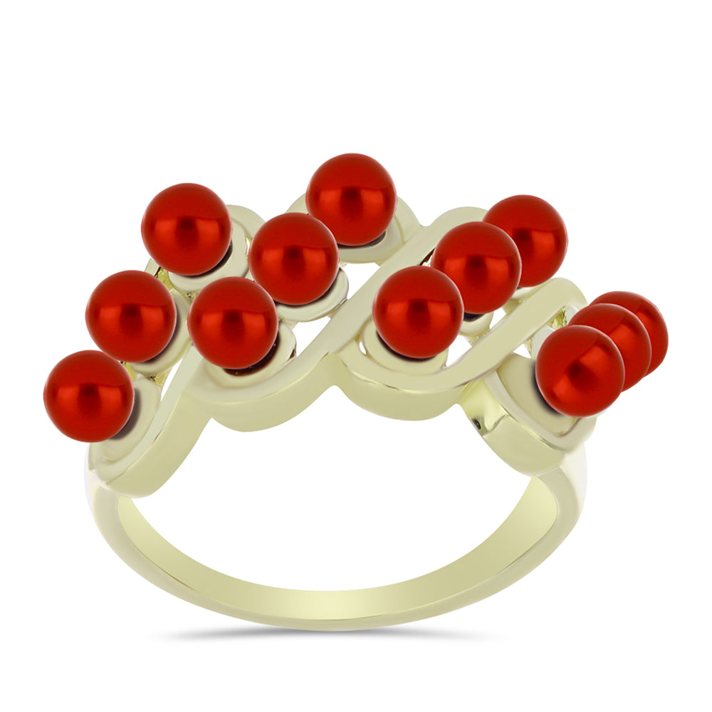 Anillo de Plata Bañada en Oro con Perla roja de río