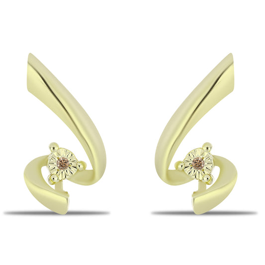 Pendientes de Plata Bañada en Oro con Diamante Champagne
