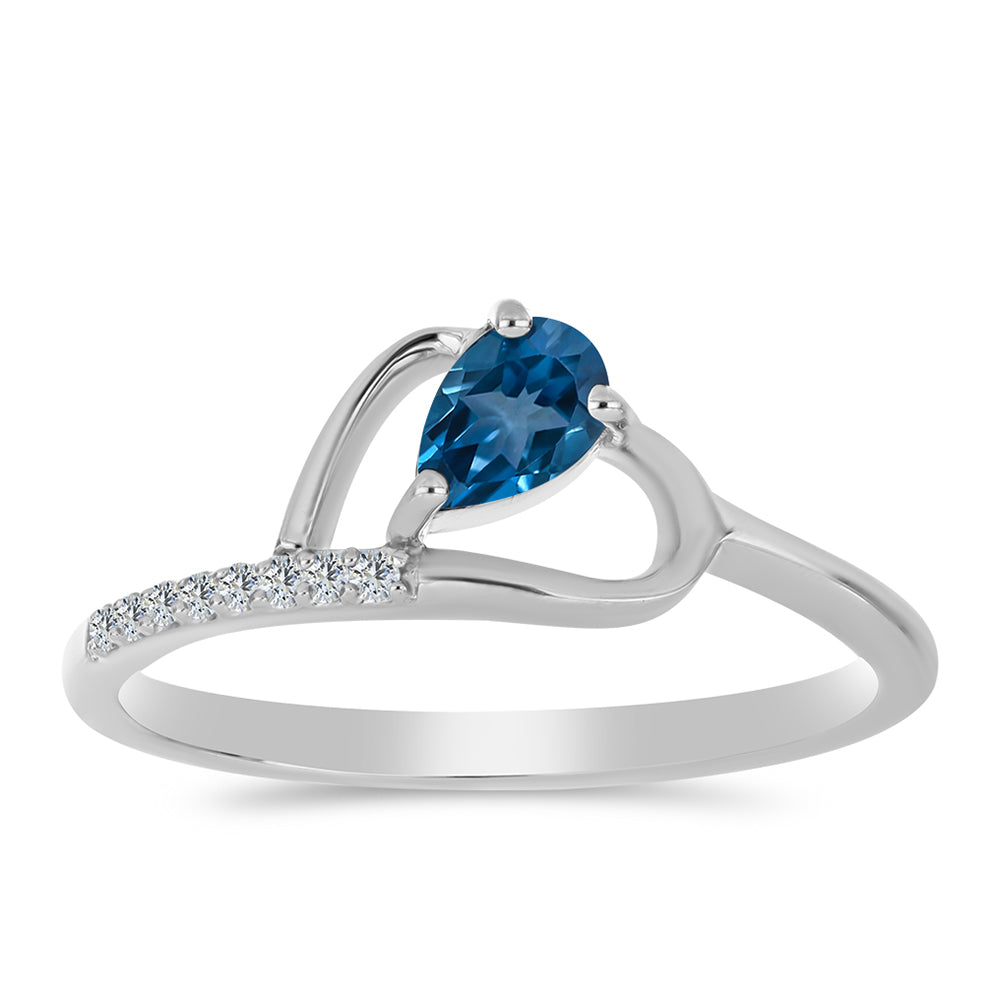 Anillo de Plata con Topacio Azul Londres y Topacio Blanco 3 