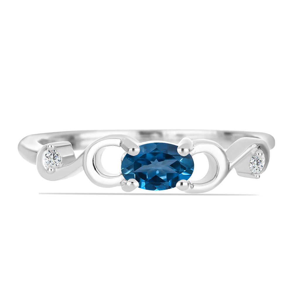 Anillo de Plata con Topacio Azul Londres y Topacio Blanco