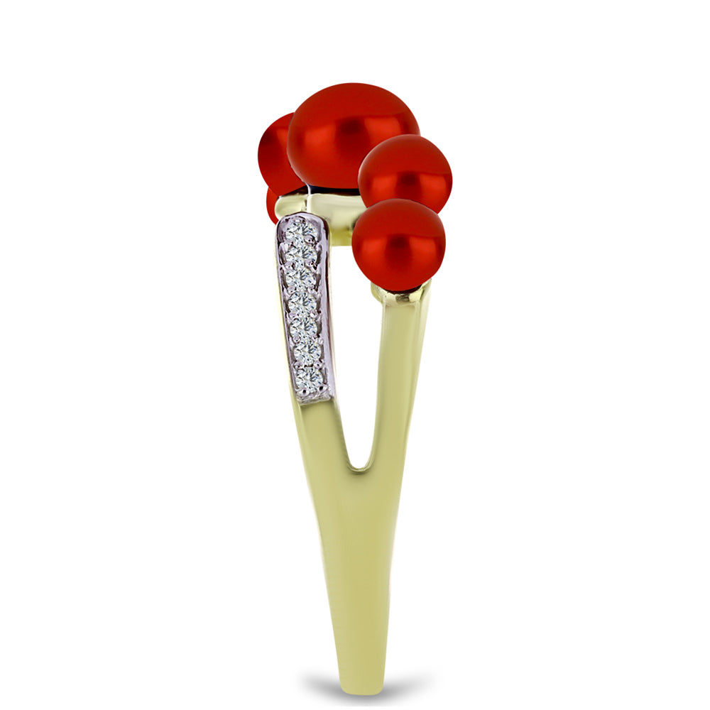 Anillo de Plata Bañada en Oro con Perla roja de río y Topacio Blanco 4 