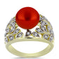 Anillo de Plata Bañada en Oro con Perla roja de río y Topacio Blanco