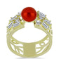 Anillo de Plata Bañada en Oro con Perla roja de río y Topacio Blanco