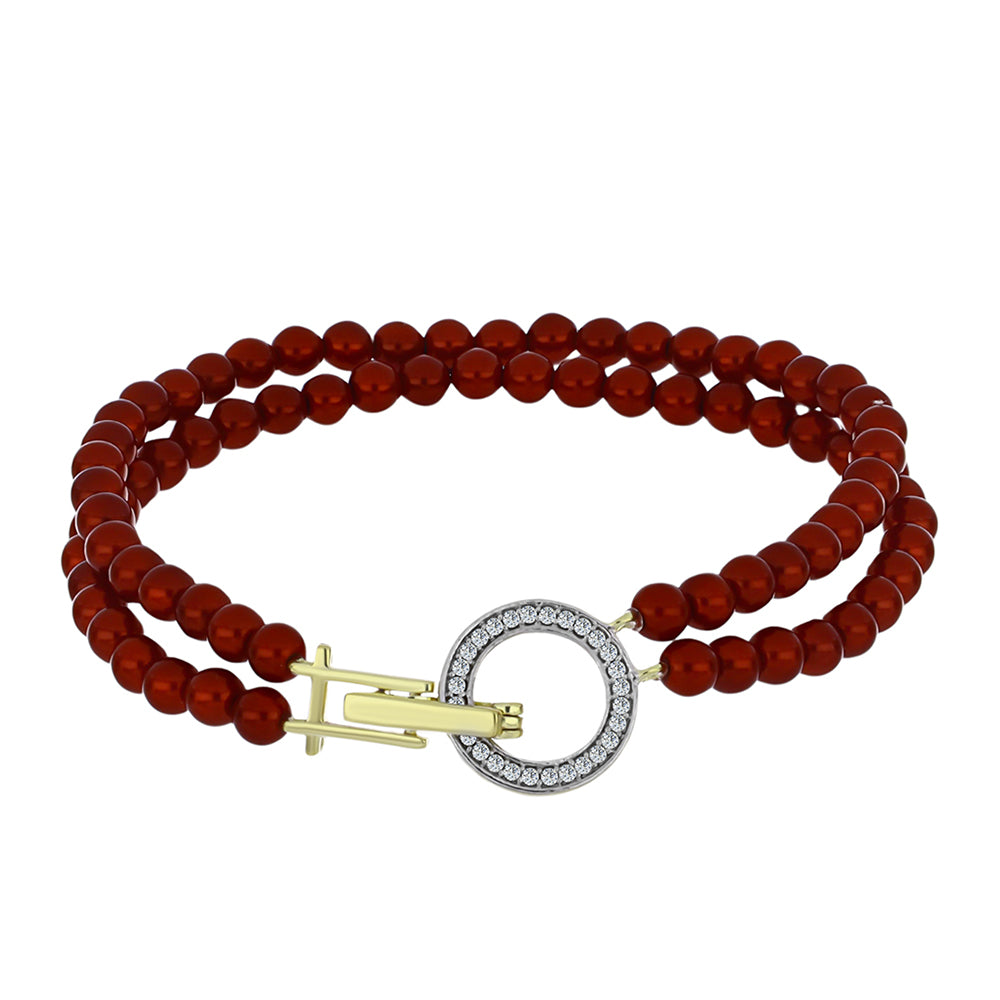 Pulsera de Plata Bañada en Oro con Perla roja de río y Topacio Blanco