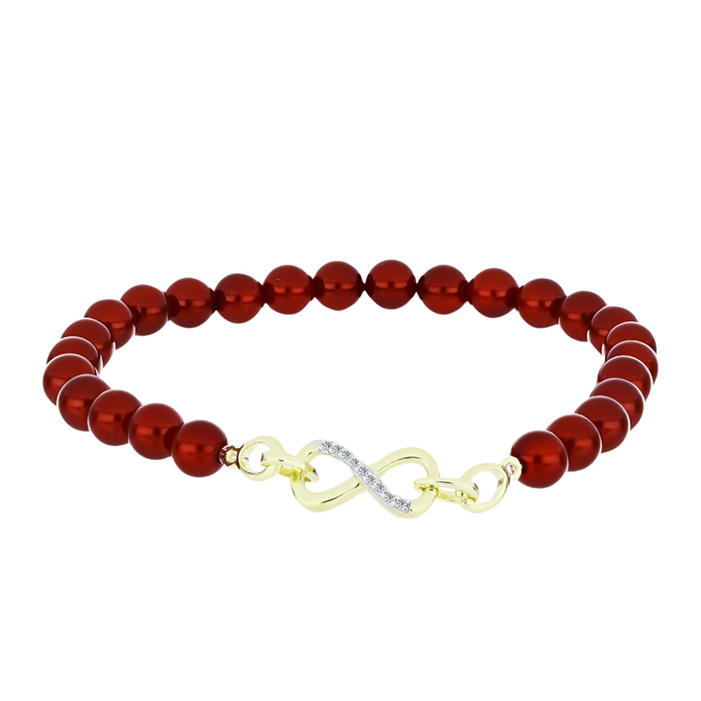 Pulsera de Plata Bañada en Oro con Perla roja de río y Topacio Blanco