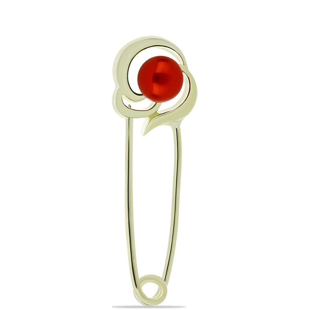 Broche de Plata Bañada en Oro con Perla roja de río
