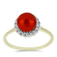 Anillo de Plata Bañada en Oro con Perla roja de río y Topacio Blanco