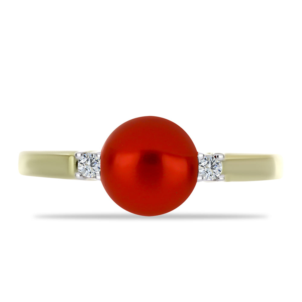 Anillo de Plata Bañada en Oro con Perla roja de río y Topacio Blanco
