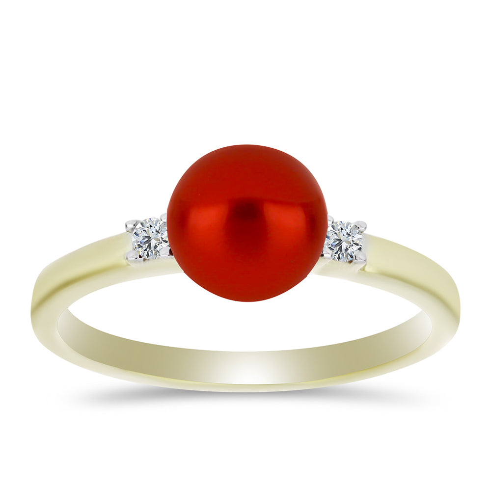 Anillo de Plata Bañada en Oro con Perla roja de río y Topacio Blanco 3 