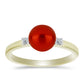 Anillo de Plata Bañada en Oro con Perla roja de río y Topacio Blanco