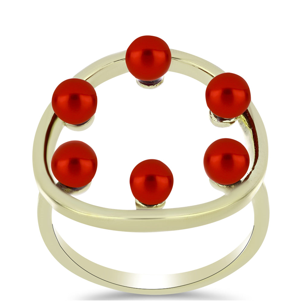 Anillo de Plata Bañada en Oro con Perla roja de río 3 