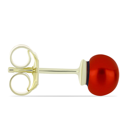 Pendientes de Plata Bañada en Oro con Perla roja de río