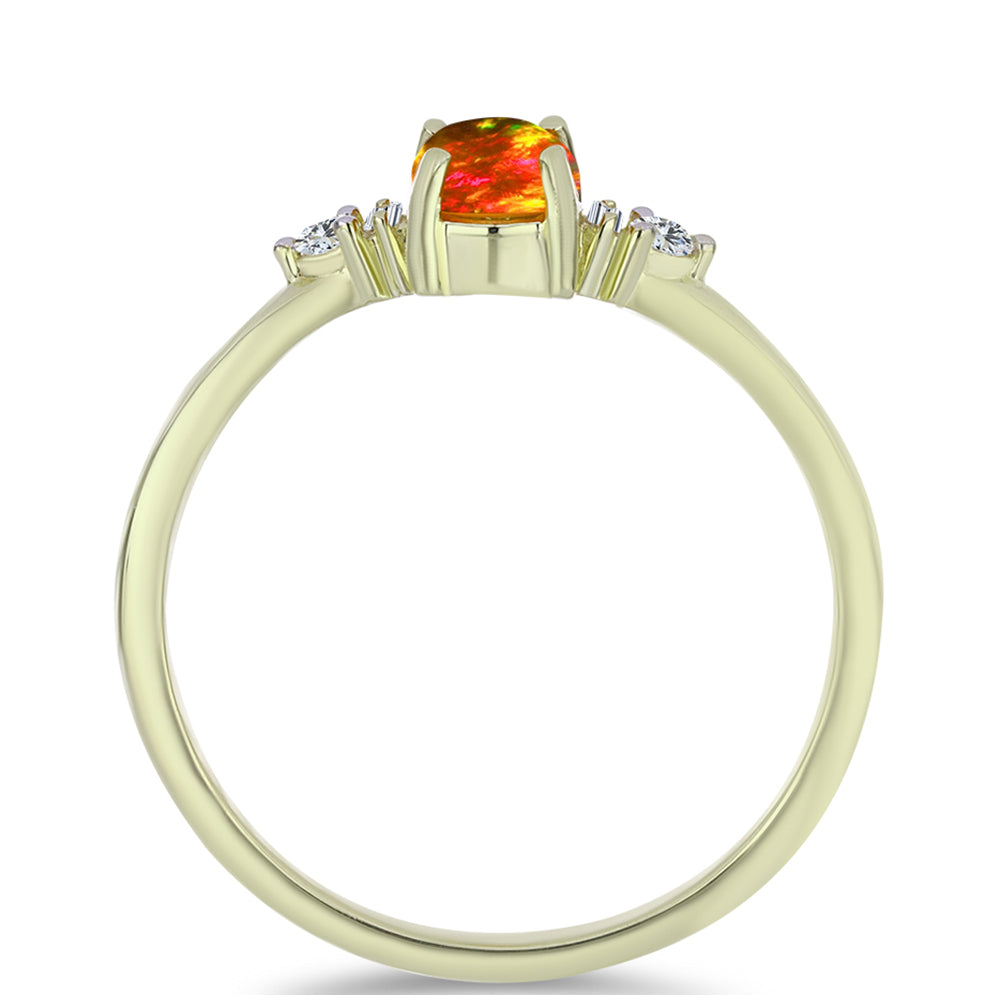 Anillo de Plata Bañada en Oro con Ópalo de fuego americano y Zircón Blanco 2 