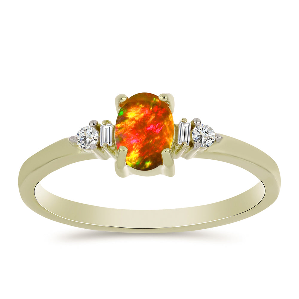 Anillo de Plata Bañada en Oro con Ópalo de fuego americano y Zircón Blanco 3 