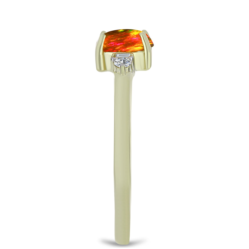 Anillo de Plata Bañada en Oro con Ópalo de fuego americano y Zircón Blanco 4 
