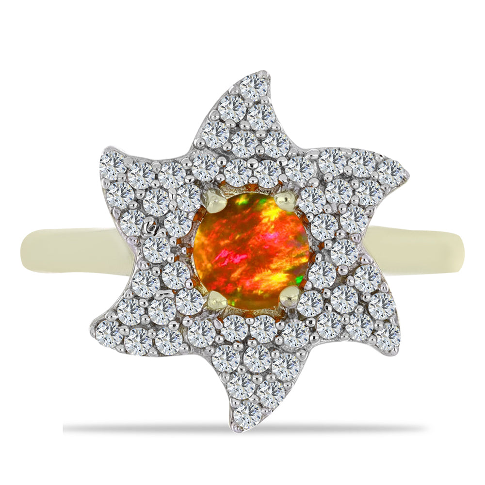 Anillo de Plata Bañada en Oro con Ópalo de fuego americano y Topacio Blanco 1 