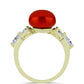 Anillo de Plata Bañada en Oro con Perla roja de río y Topacio Blanco