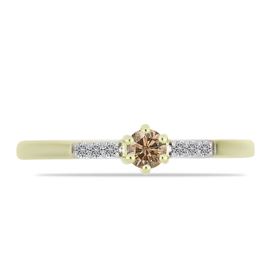Anillo de Plata Bañada en Oro con Diamante Champagne y Diamante blanco