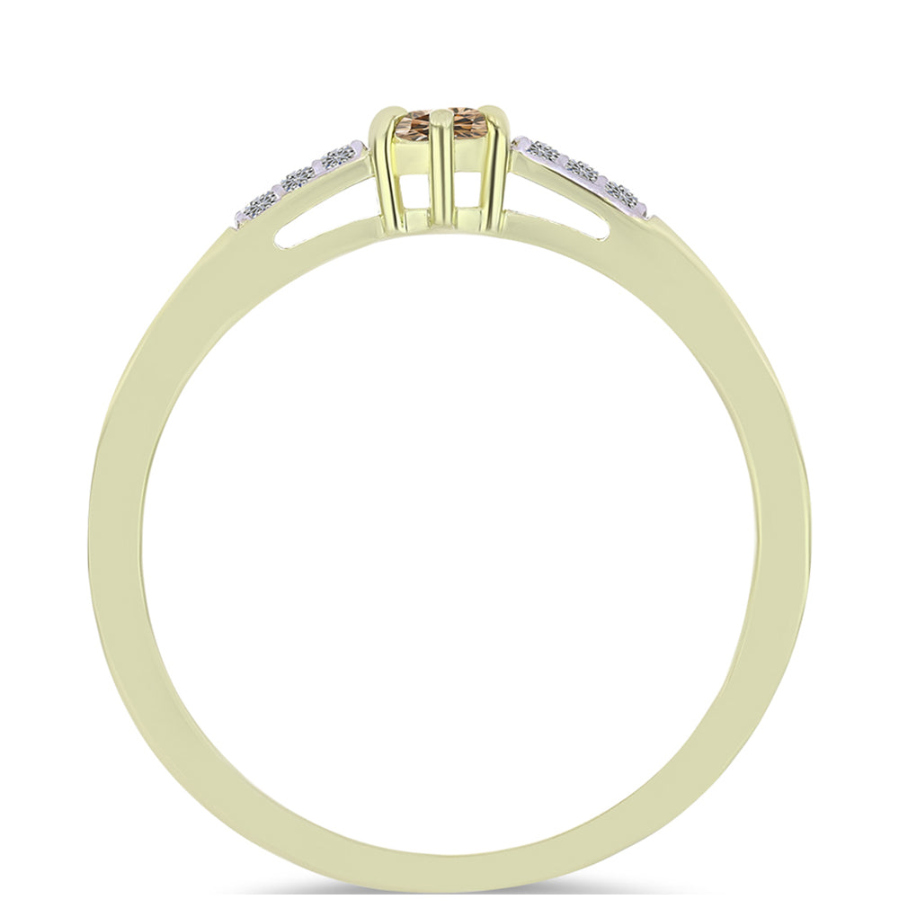 Anillo de Plata Bañada en Oro con Diamante Champagne y Diamante blanco 2 