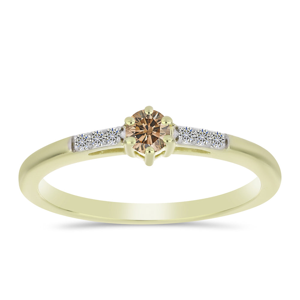 Anillo de Plata Bañada en Oro con Diamante Champagne y Diamante blanco 3 
